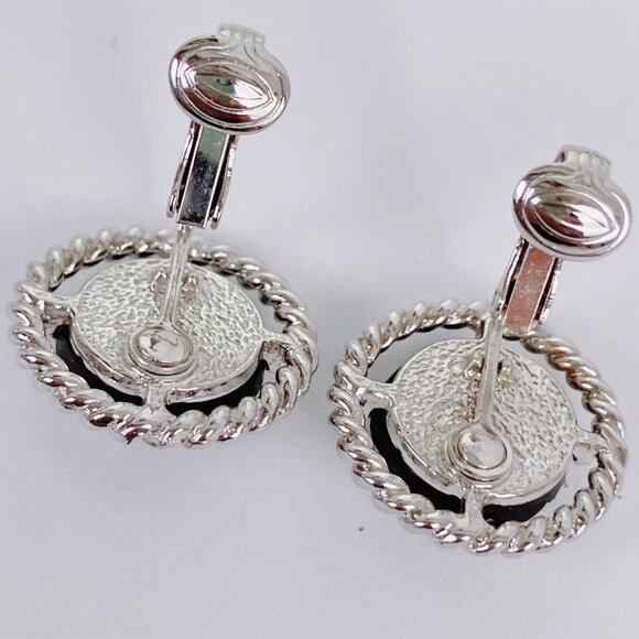 VTG 1960s Signed Sarah Coventry Northern Lights Glass Cabochon Clip On Earrings - Picture 9 of 10